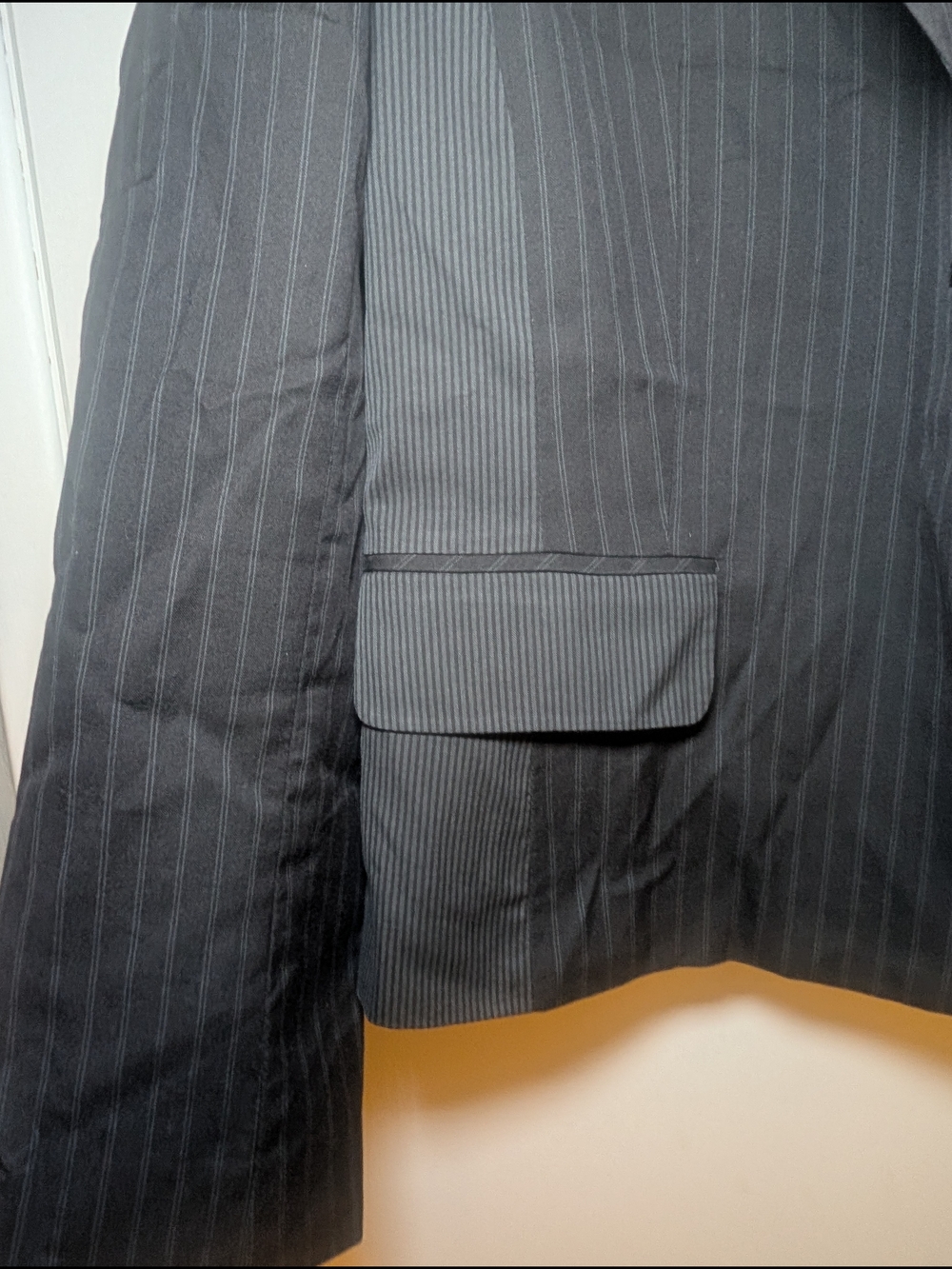 Women's Black Pinstripe Blazer with Floral Lining - Picture 4 of 8